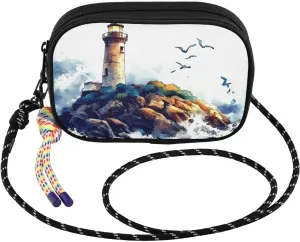 Crossbody Bags for Women Lighthouse Rock Waves Cell Phone Purses Women's Shoulder Handbag Wallet Purse with Rope Pendant