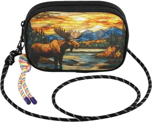 Crossbody Bags for Women Moose Stain Glass Cell Phone Purses Women's Shoulder Handbag Wallet Purse with Rope Pendant