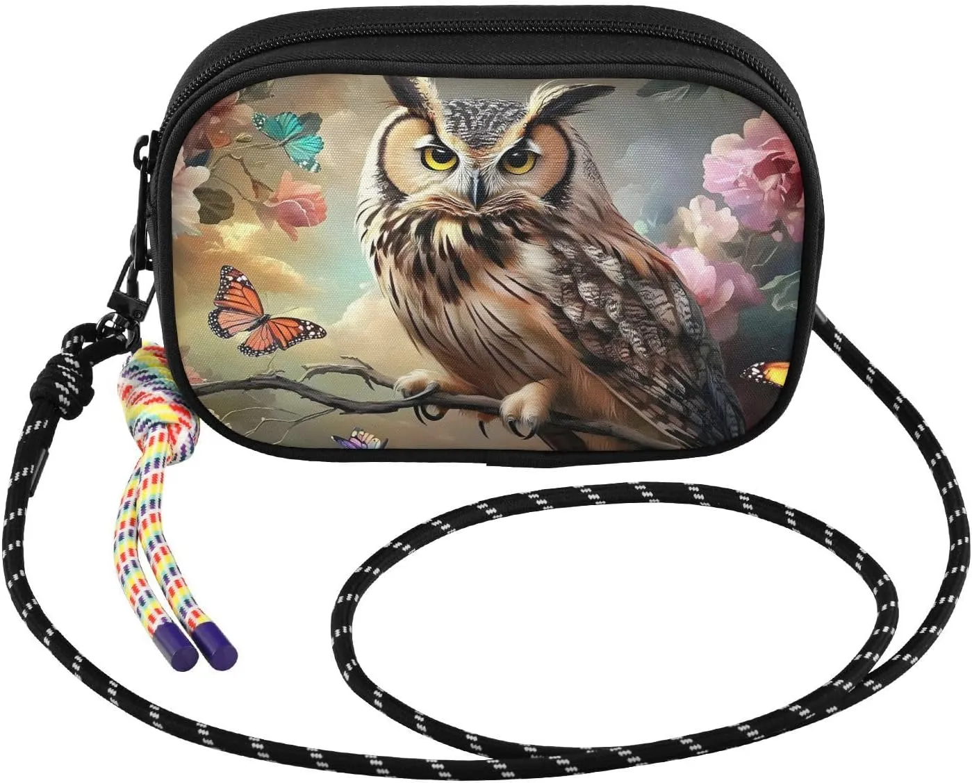 Crossbody Bags for Women Owl Branch Florals Cell Phone Purses Women's Shoulder Handbag Wallet Purse with Rope Pendant