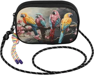 Crossbody Bags for Women Parrots Cherry Colors Cell Phone Purses Women's Shoulder Handbag Wallet Purse with Rope Pendant