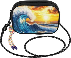 Crossbody Bags for Women Waves Sunrise Landscape Cell Phone Purses Women's Shoulder Handbag Wallet Purse with Rope Pendant