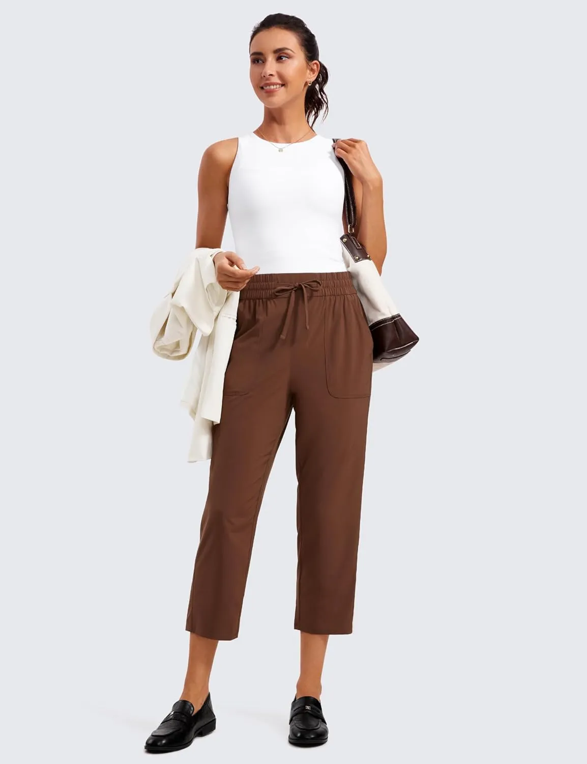 CRZ YOGA Lightweight Capri for Women 23" Cropped Casual Lounge Work Athletic Travel Pants with Pockets Quick Dry Summer