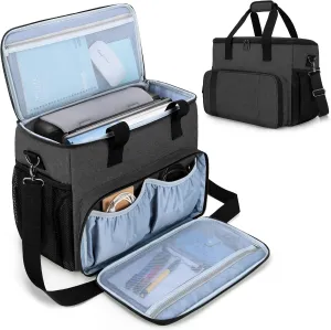 CURMIO Portable Printer Carrying Case Compatible with HP Tango/Tango X, OfficeJet 200/250, Wireless Mobile Printer Bag with 15.6” Laptop Sleeve and Accessory Pockets for Power Cable and Cartridges