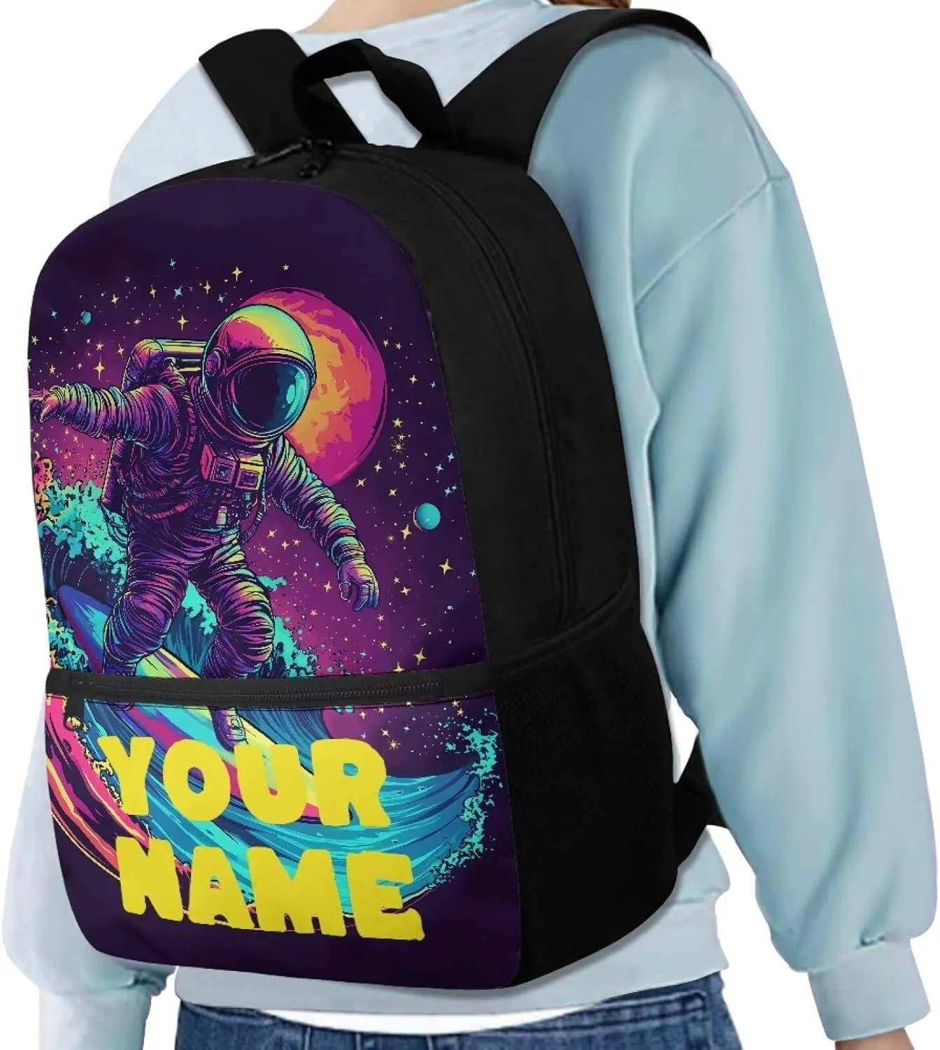 Custom Backpack for Boy, Cool Astronaut Personalized Name Image Laptop Backpack for Men Women, Custom 17In Casual Travel Backpack