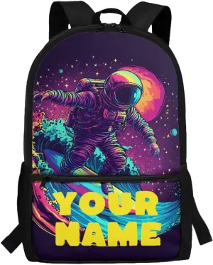 Custom Backpack for Boy, Cool Astronaut Personalized Name Image Laptop Backpack for Men Women, Custom 17In Casual Travel Backpack