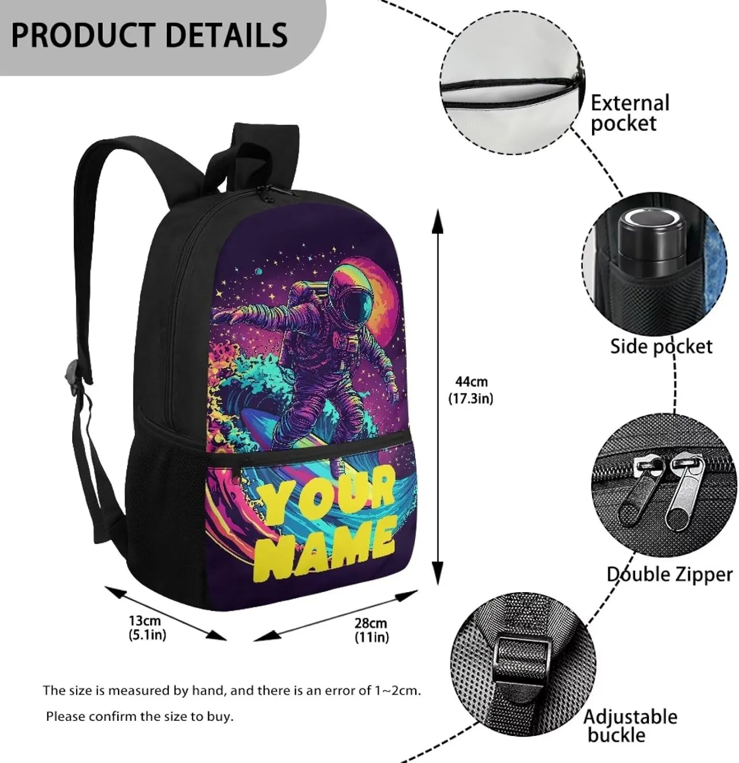Custom Backpack for Boy, Cool Astronaut Personalized Name Image Laptop Backpack for Men Women, Custom 17In Casual Travel Backpack
