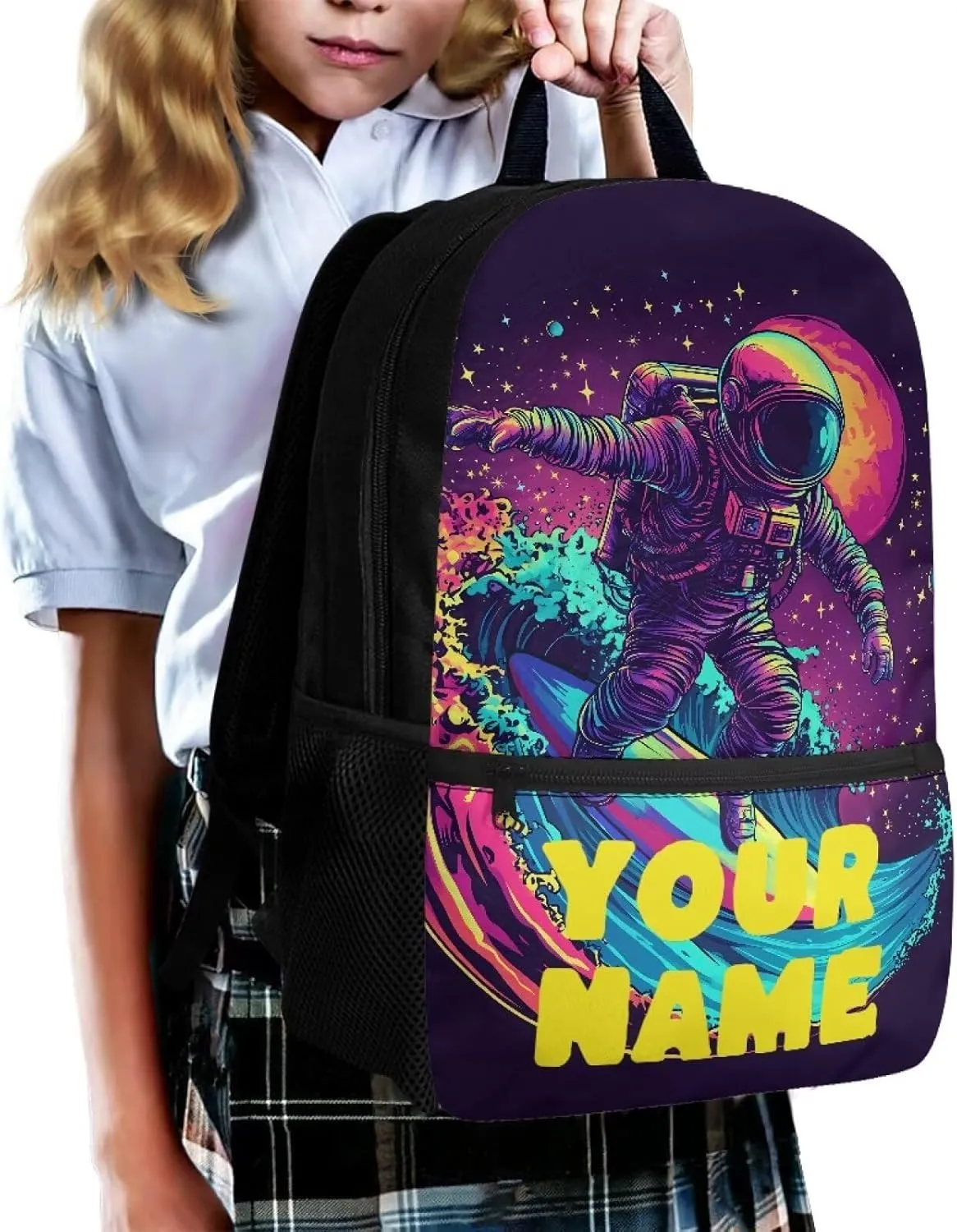 Custom Backpack for Boy, Cool Astronaut Personalized Name Image Laptop Backpack for Men Women, Custom 17In Casual Travel Backpack