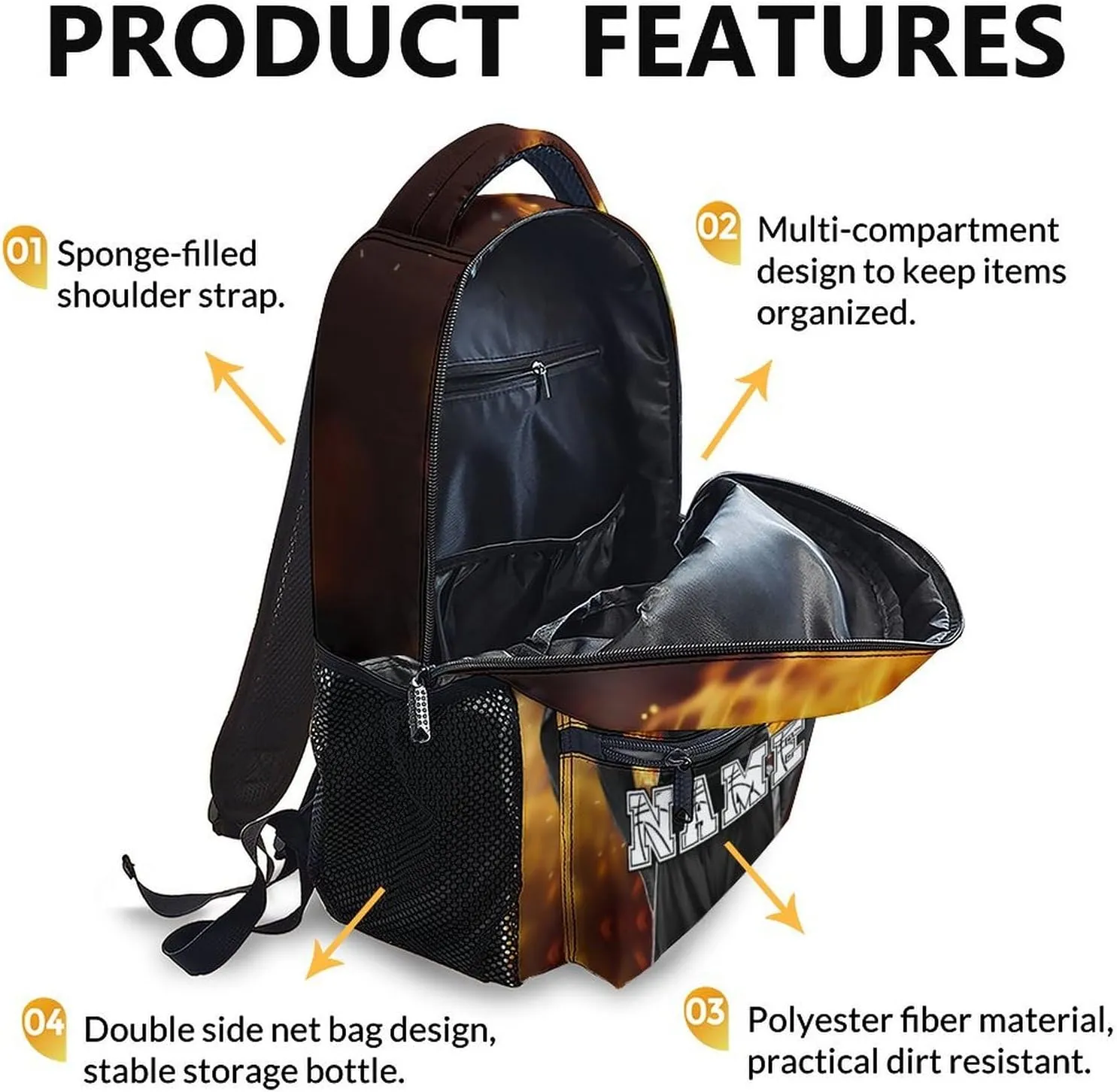 Custom Boys School Backpack, 17" Cool Basketball Backpacks for Preschool Middle School, Schoolbag Gifts for Kids Teens, Personalized Large Capacity Sports Bookbag for Travel Vacations Camping