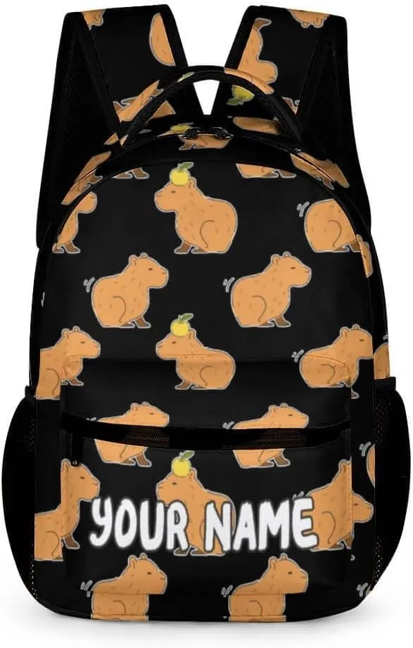 Custom Capybara Backpack for Kids Girls Boys School, 16 Inches Cute Capybara Theme Bookbag, Adjustable, Lightweight, Large Capacity, Colorful Capybara Backpack for School