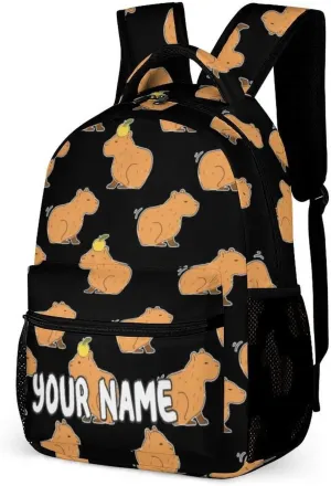 Custom Capybara Backpack for Kids Girls Boys School, 16 Inches Cute Capybara Theme Bookbag, Adjustable, Lightweight, Large Capacity, Colorful Capybara Backpack for School