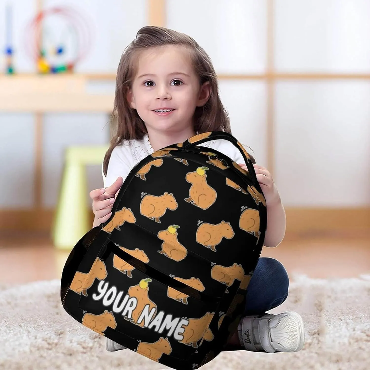 Custom Capybara Backpack for Kids Girls Boys School, 16 Inches Cute Capybara Theme Bookbag, Adjustable, Lightweight, Large Capacity, Colorful Capybara Backpack for School