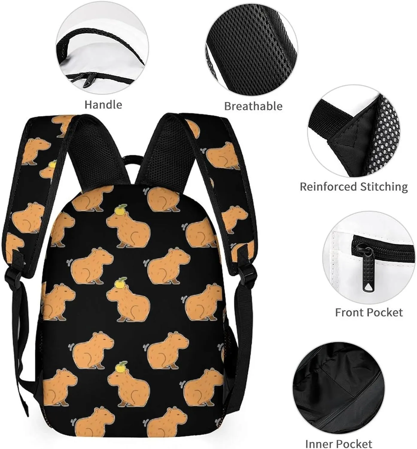 Custom Capybara Backpack for Kids Girls Boys School, 16 Inches Cute Capybara Theme Bookbag, Adjustable, Lightweight, Large Capacity, Colorful Capybara Backpack for School