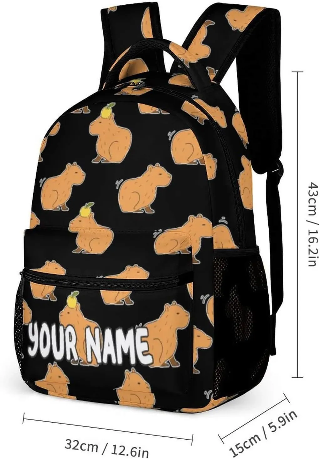 Custom Capybara Backpack for Kids Girls Boys School, 16 Inches Cute Capybara Theme Bookbag, Adjustable, Lightweight, Large Capacity, Colorful Capybara Backpack for School