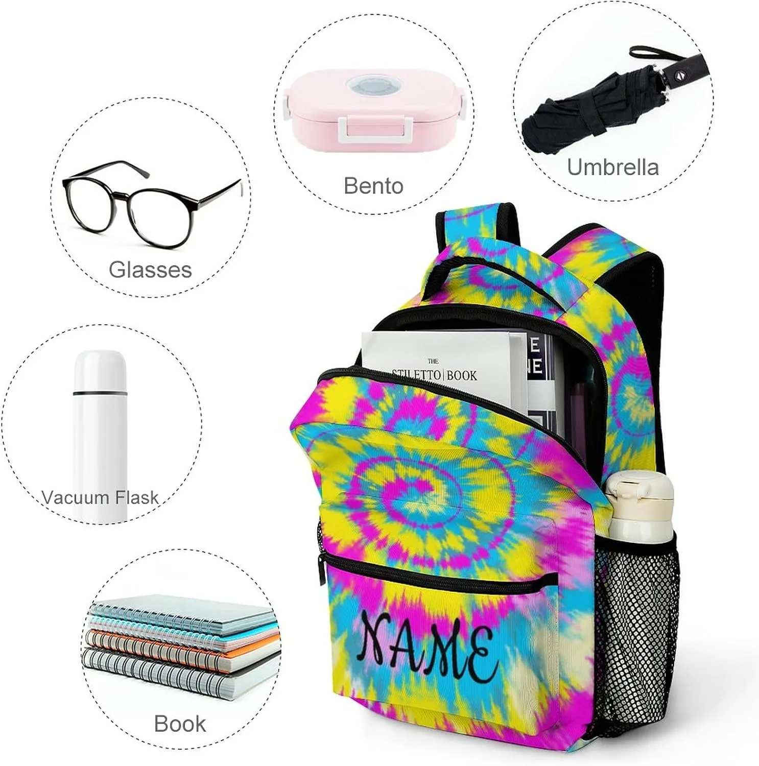 Custom Colorful Tie Dye Backpack for Kids Boys Girls Personalized Name Text Children Backpack School Bag Customized Daypack Schoolbag for Student Bookbag
