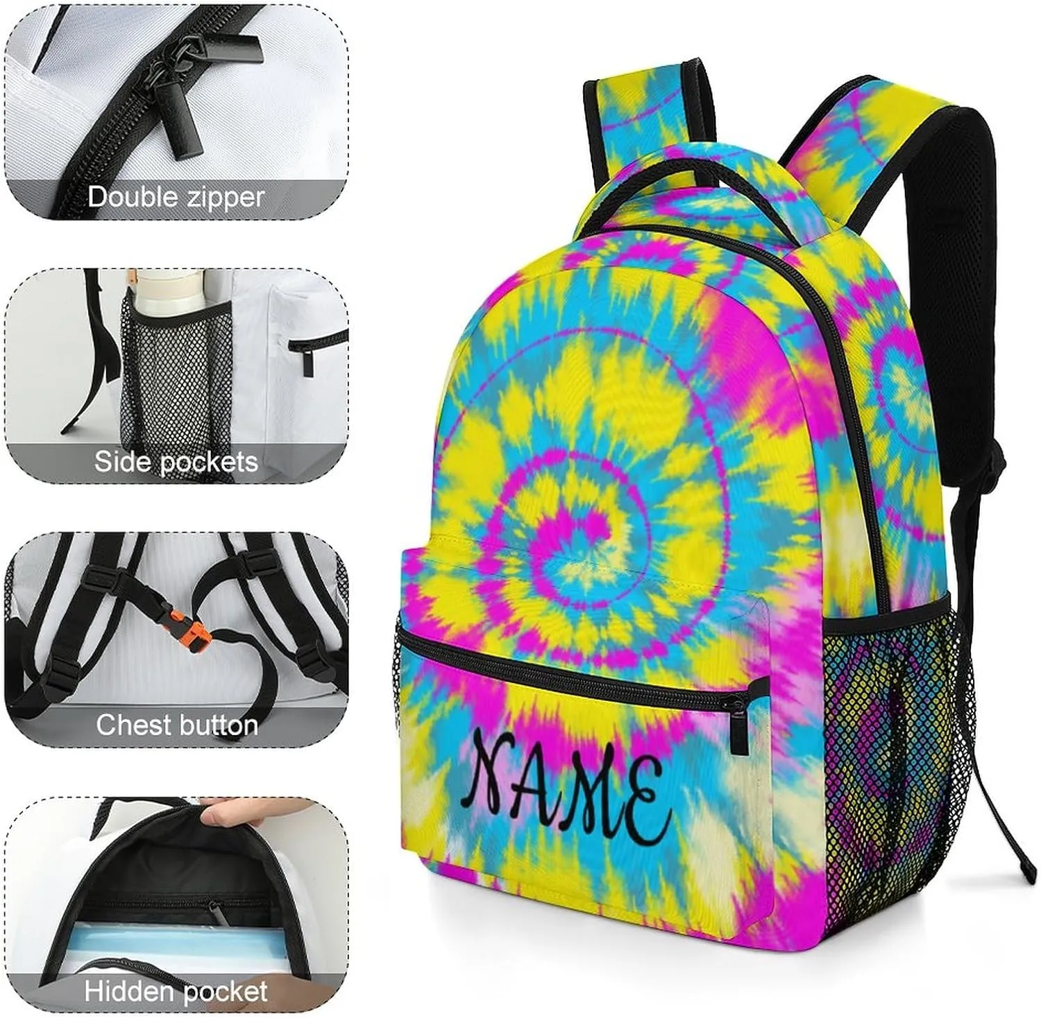 Custom Colorful Tie Dye Backpack for Kids Boys Girls Personalized Name Text Children Backpack School Bag Customized Daypack Schoolbag for Student Bookbag