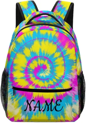 Custom Colorful Tie Dye Backpack for Kids Boys Girls Personalized Name Text Children Backpack School Bag Customized Daypack Schoolbag for Student Bookbag