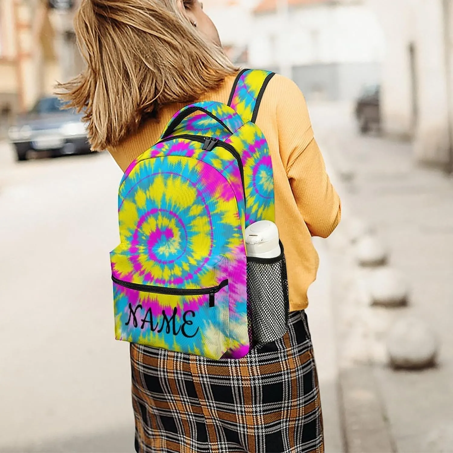 Custom Colorful Tie Dye Backpack for Kids Boys Girls Personalized Name Text Children Backpack School Bag Customized Daypack Schoolbag for Student Bookbag