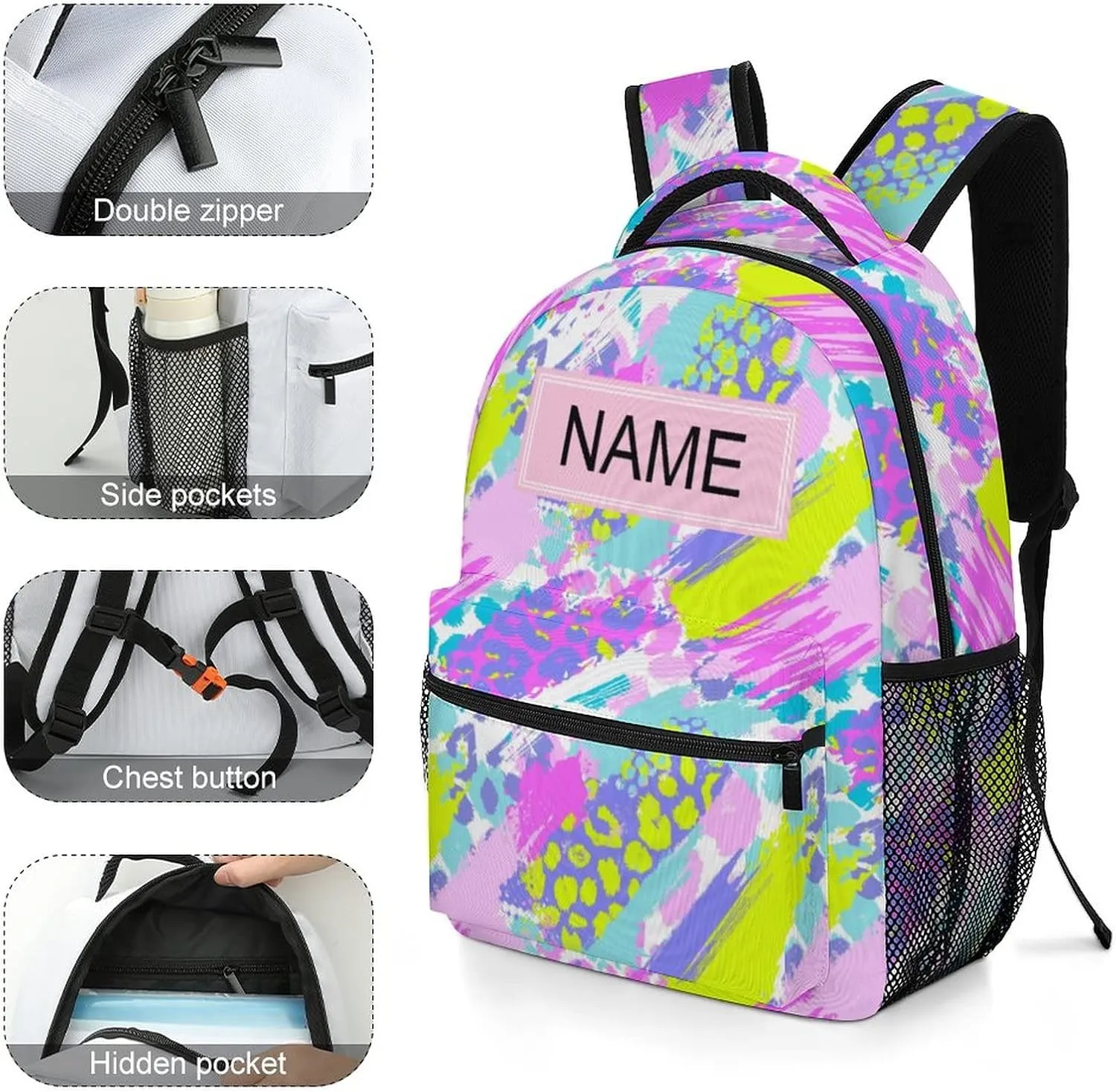 Custom Colorful Tie Dye Backpack Personalized Name Text Backpack Daypacks Customized BookBags School Bag for Student Boys Girls