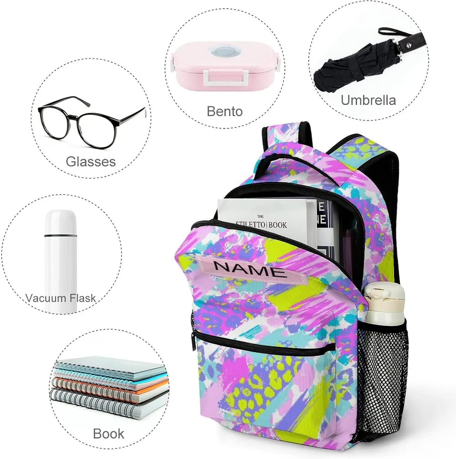 Custom Colorful Tie Dye Backpack Personalized Name Text Backpack Daypacks Customized BookBags School Bag for Student Boys Girls