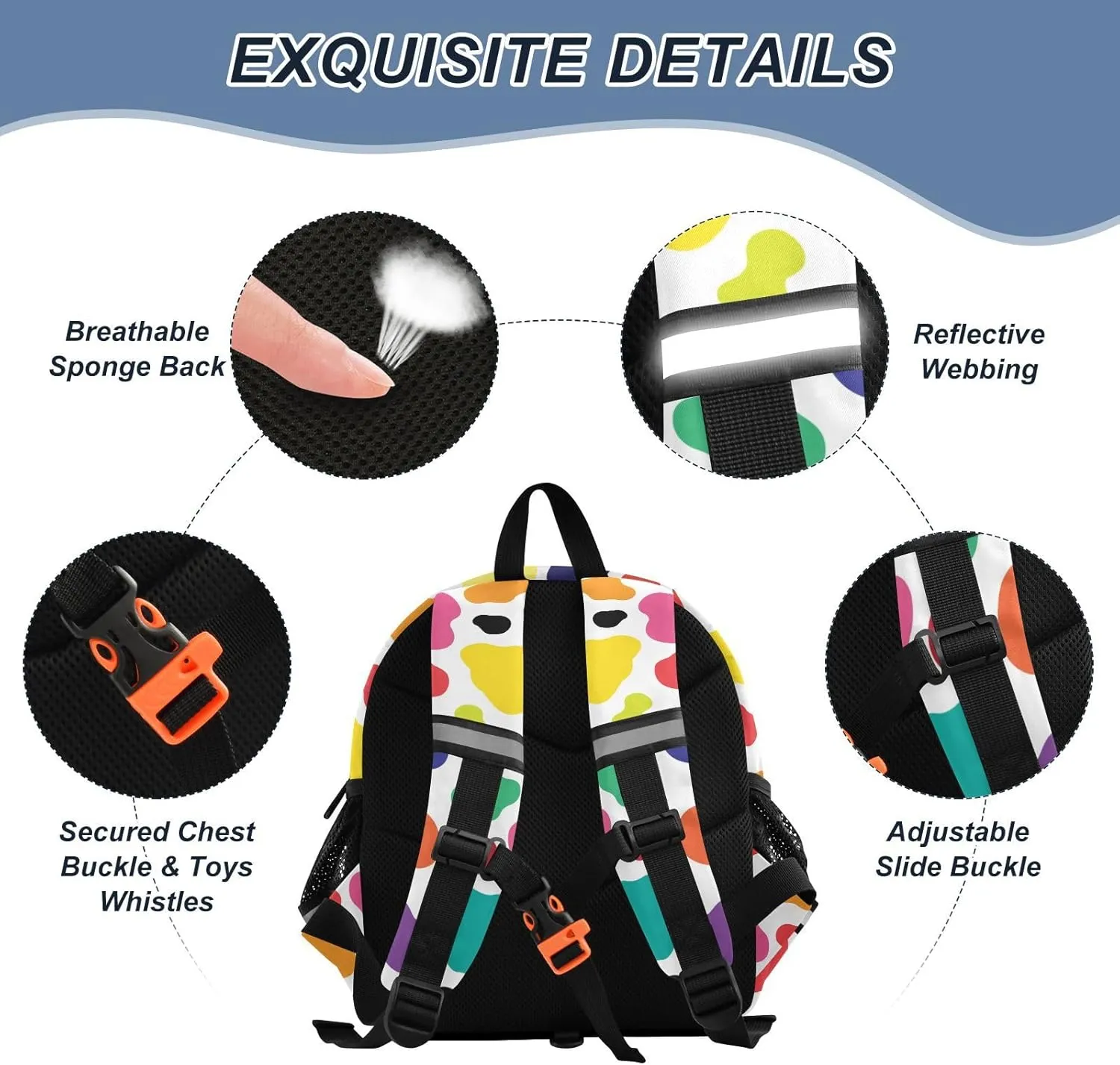 Custom Cow White Black Spot Preschool Backpack Colorful Daycare Bookbag School Backpack with Traction Rope Fashion Casual Cartoon School Travel Picnic Birthday for Kids 3-6