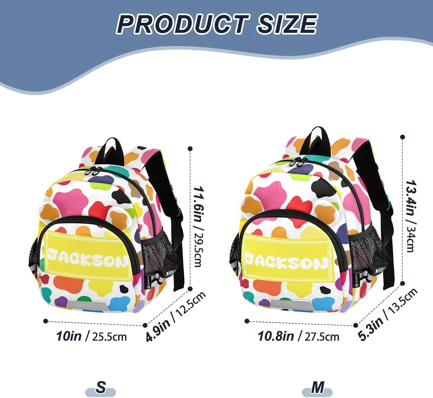 Custom Cow White Black Spot Preschool Backpack Colorful Daycare Bookbag School Backpack with Traction Rope Fashion Casual Cartoon School Travel Picnic Birthday for Kids 3-6
