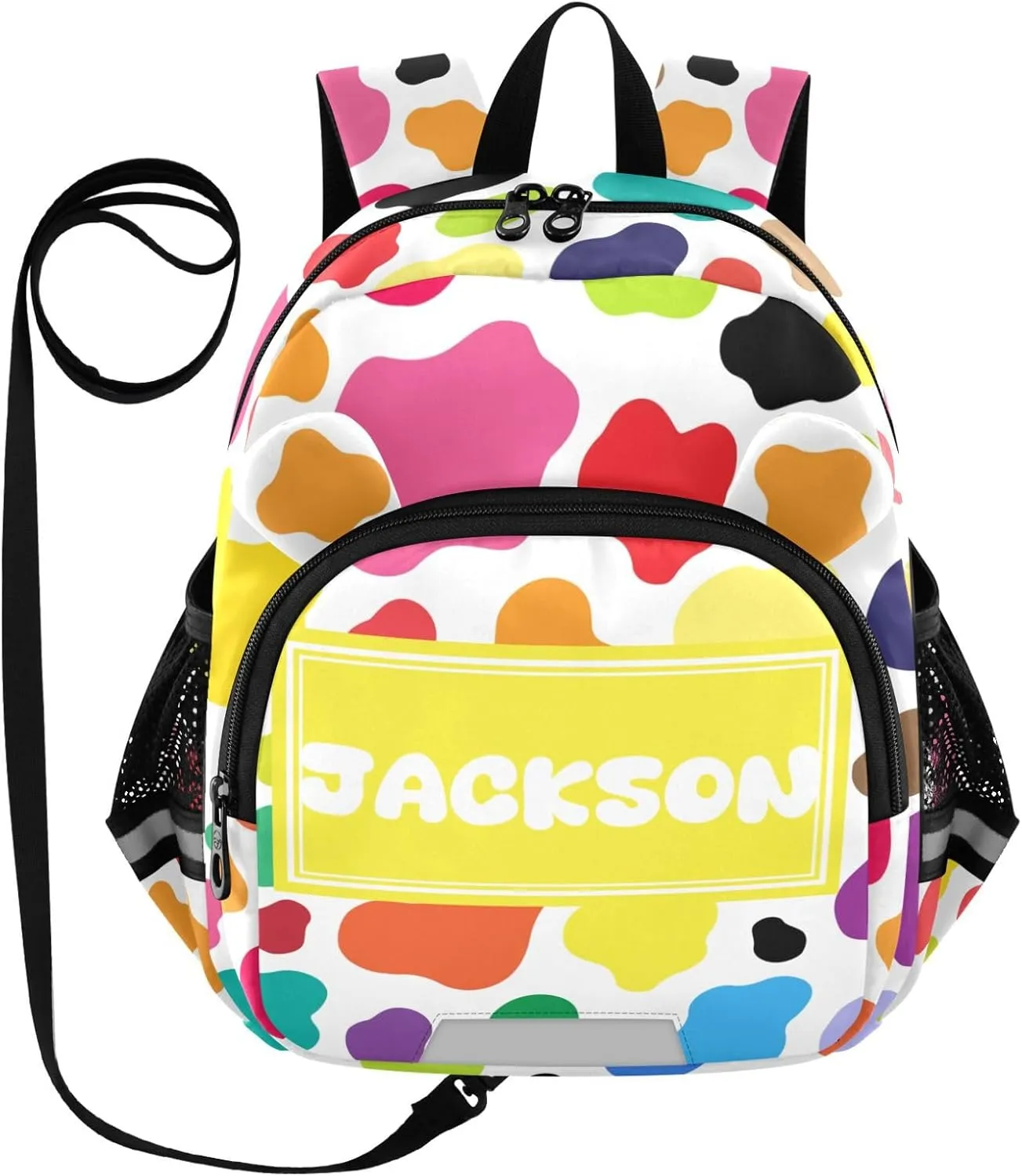 Custom Cow White Black Spot Preschool Backpack Colorful Daycare Bookbag School Backpack with Traction Rope Fashion Casual Cartoon School Travel Picnic Birthday for Kids 3-6