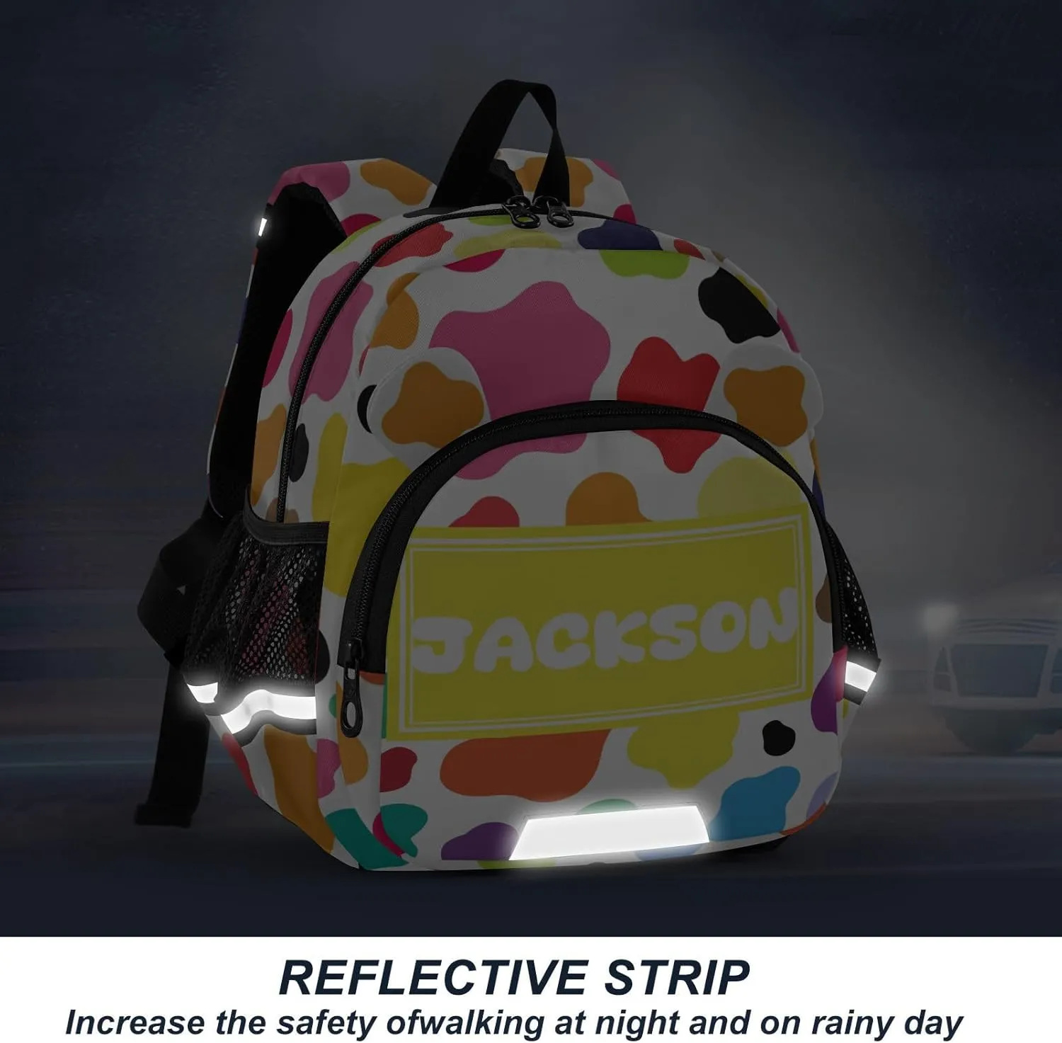 Custom Cow White Black Spot Preschool Backpack Colorful Daycare Bookbag School Backpack with Traction Rope Fashion Casual Cartoon School Travel Picnic Birthday for Kids 3-6