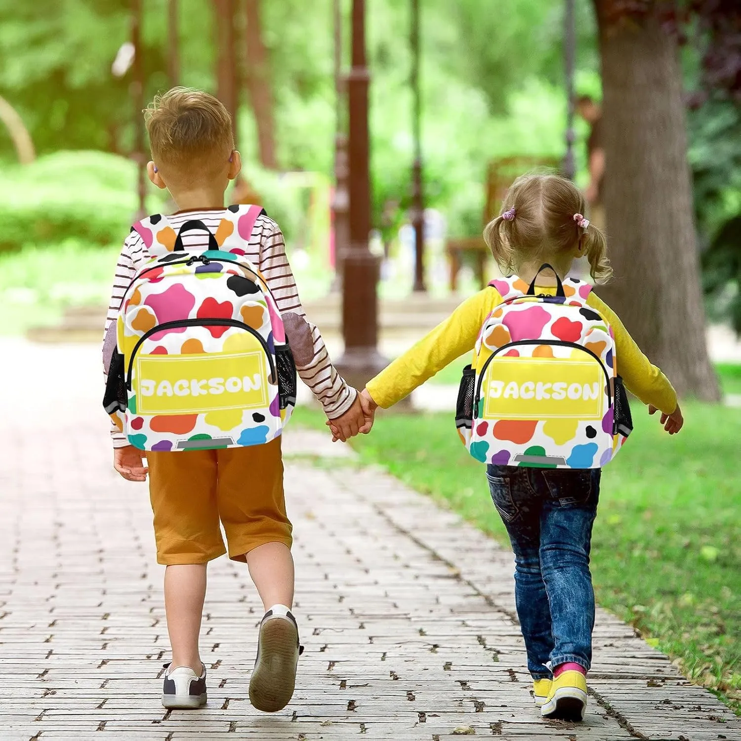 Custom Cow White Black Spot Preschool Backpack Colorful Daycare Bookbag School Backpack with Traction Rope Fashion Casual Cartoon School Travel Picnic Birthday for Kids 3-6