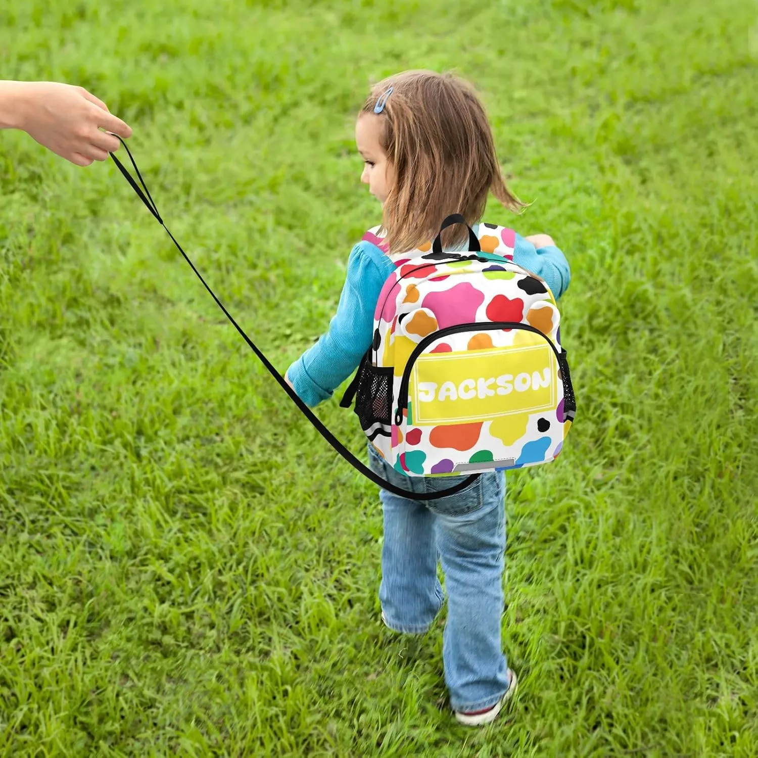 Custom Cow White Black Spot Preschool Backpack Colorful Daycare Bookbag School Backpack with Traction Rope Fashion Casual Cartoon School Travel Picnic Birthday for Kids 3-6