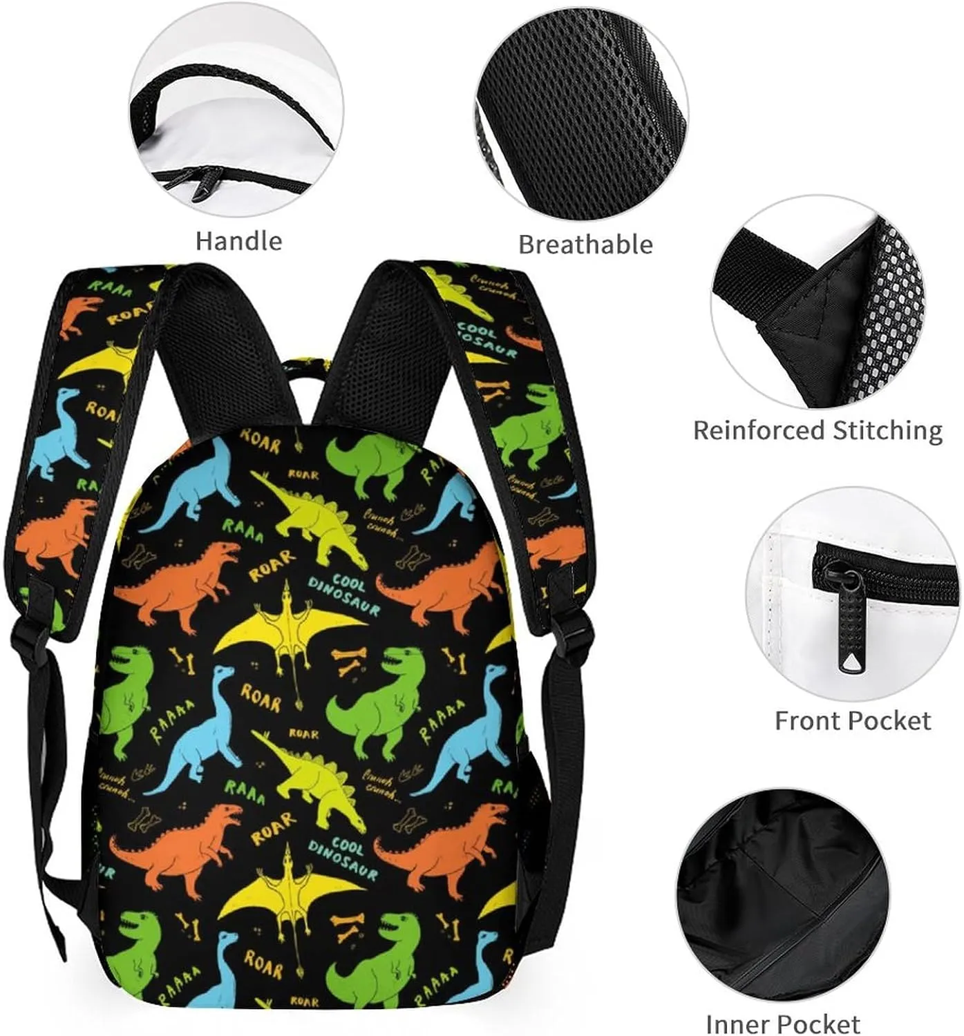 Custom Dinosaur Backpack for Kids Girls Boys School, 16 Inches Cute Jurassic Dinosaurs Theme Bookbag, Adjustable, Lightweight, Large Capacity, Colorful Daily Casual Backpacks