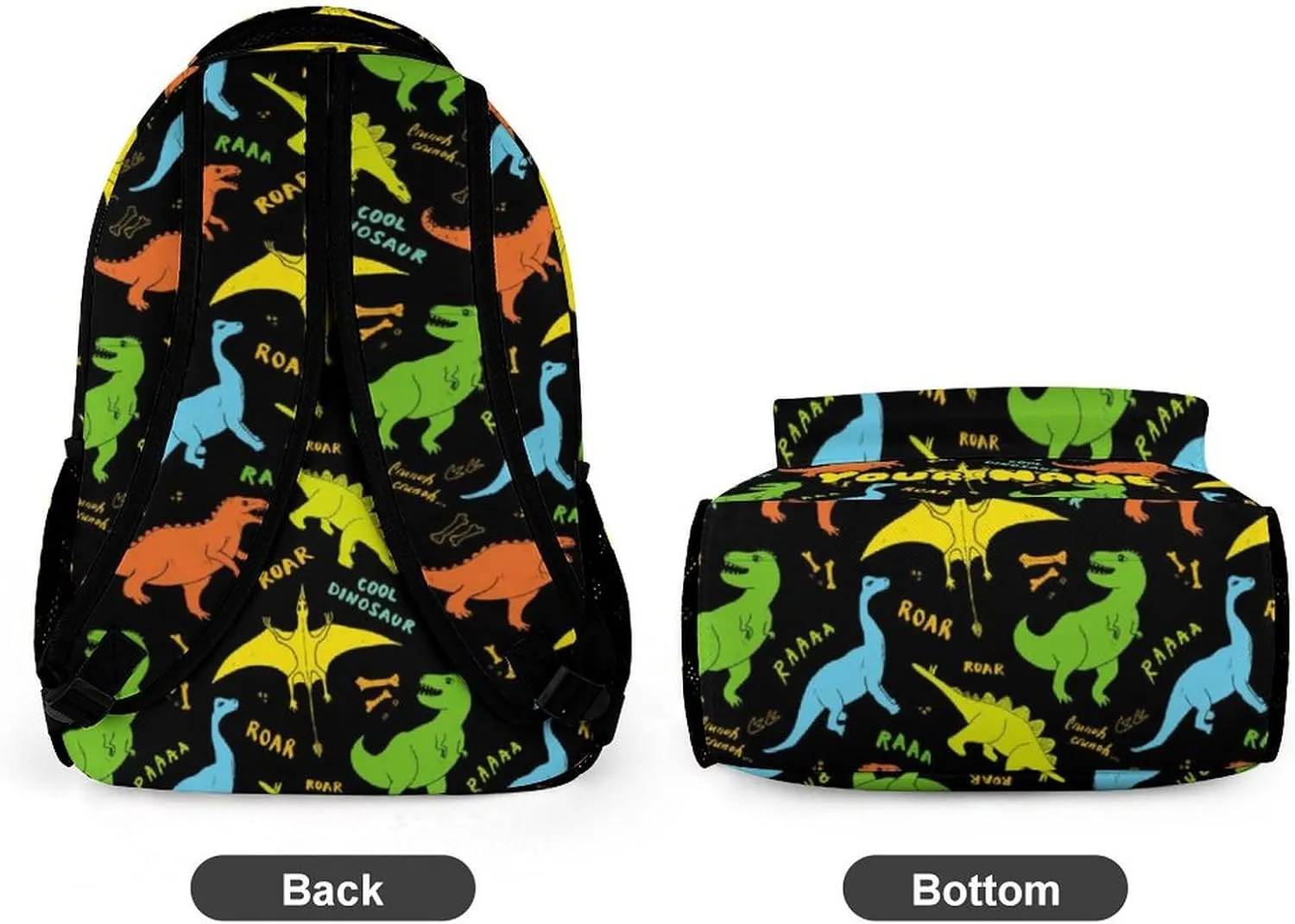Custom Dinosaur Backpack for Kids Girls Boys School, 16 Inches Cute Jurassic Dinosaurs Theme Bookbag, Adjustable, Lightweight, Large Capacity, Colorful Daily Casual Backpacks