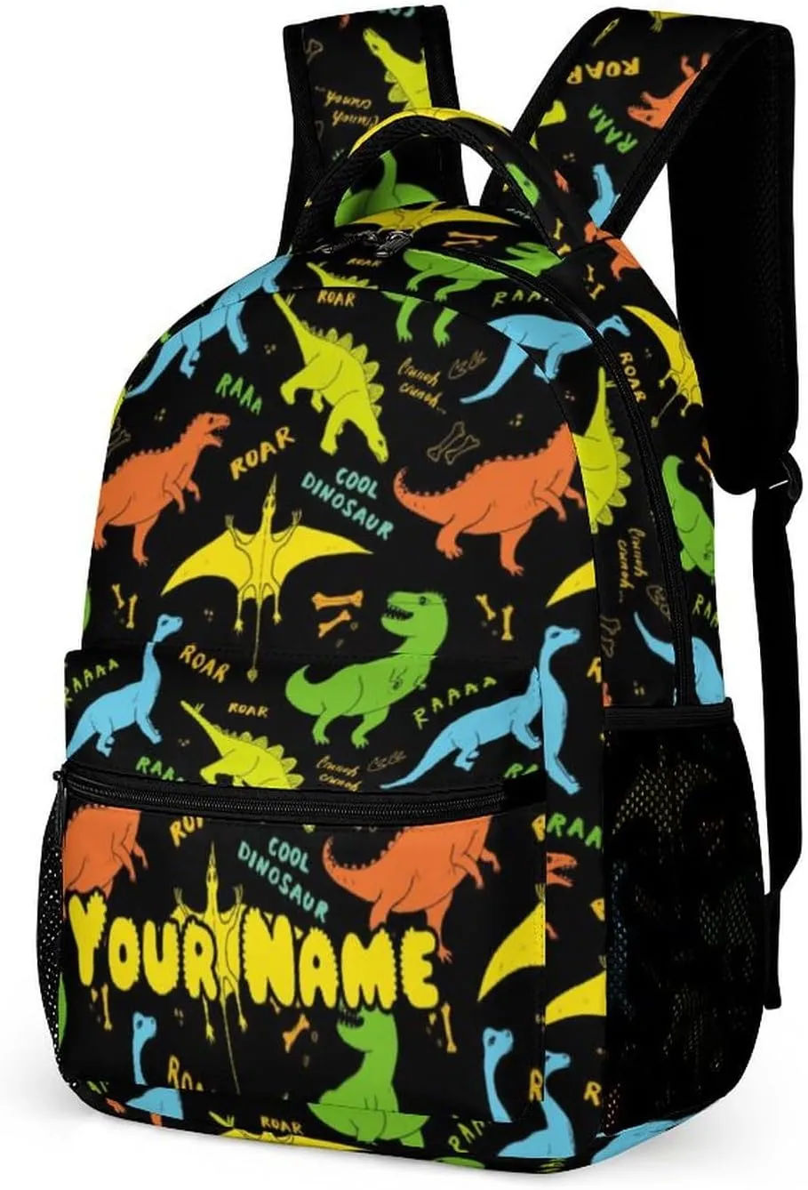 Custom Dinosaur Backpack for Kids Girls Boys School, 16 Inches Cute Jurassic Dinosaurs Theme Bookbag, Adjustable, Lightweight, Large Capacity, Colorful Daily Casual Backpacks