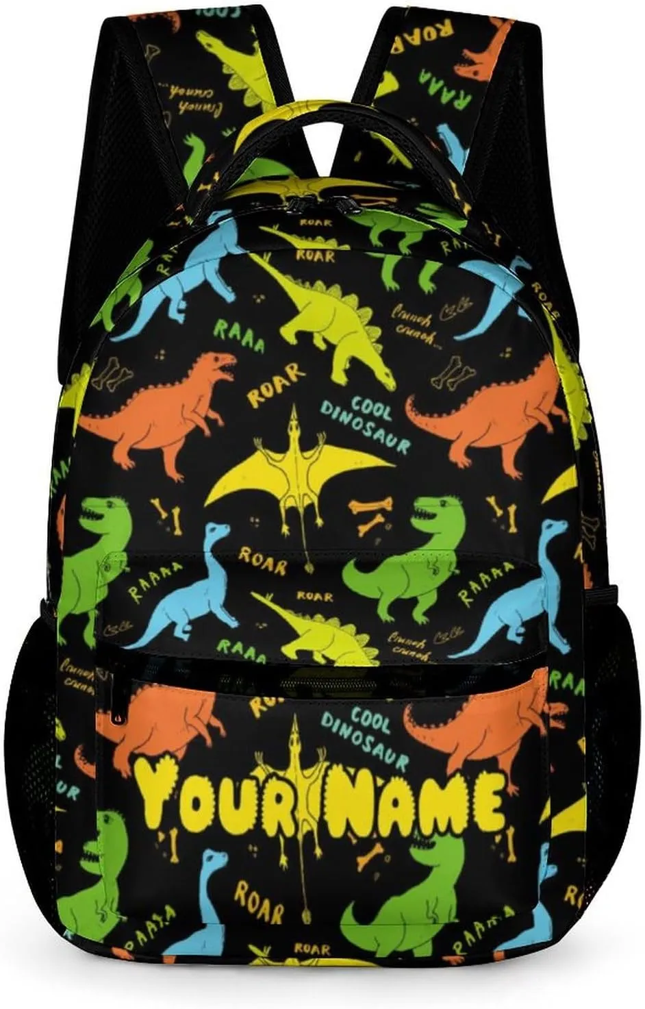 Custom Dinosaur Backpack for Kids Girls Boys School, 16 Inches Cute Jurassic Dinosaurs Theme Bookbag, Adjustable, Lightweight, Large Capacity, Colorful Daily Casual Backpacks