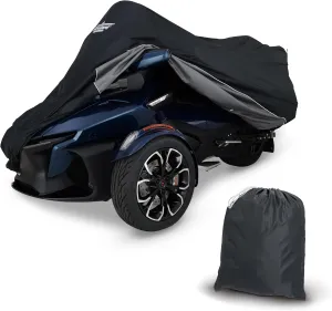 Custom-Fit Can-Am Spyder RT Cover 2020  - UV-Stable, Weather-Resistant Black/Charcoal Polyester with SoftTek Windshield Liner, Reflective Piping & Secure Elastic Hem