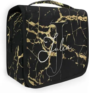 Custom Golden Marble Travel Hanging Toiletry Bag Personalized Makeup Large Customized Cosmetic Bag Makeup Organizer Bag Waterproof for Bathroom Full-Sized Shampoo Conditioner