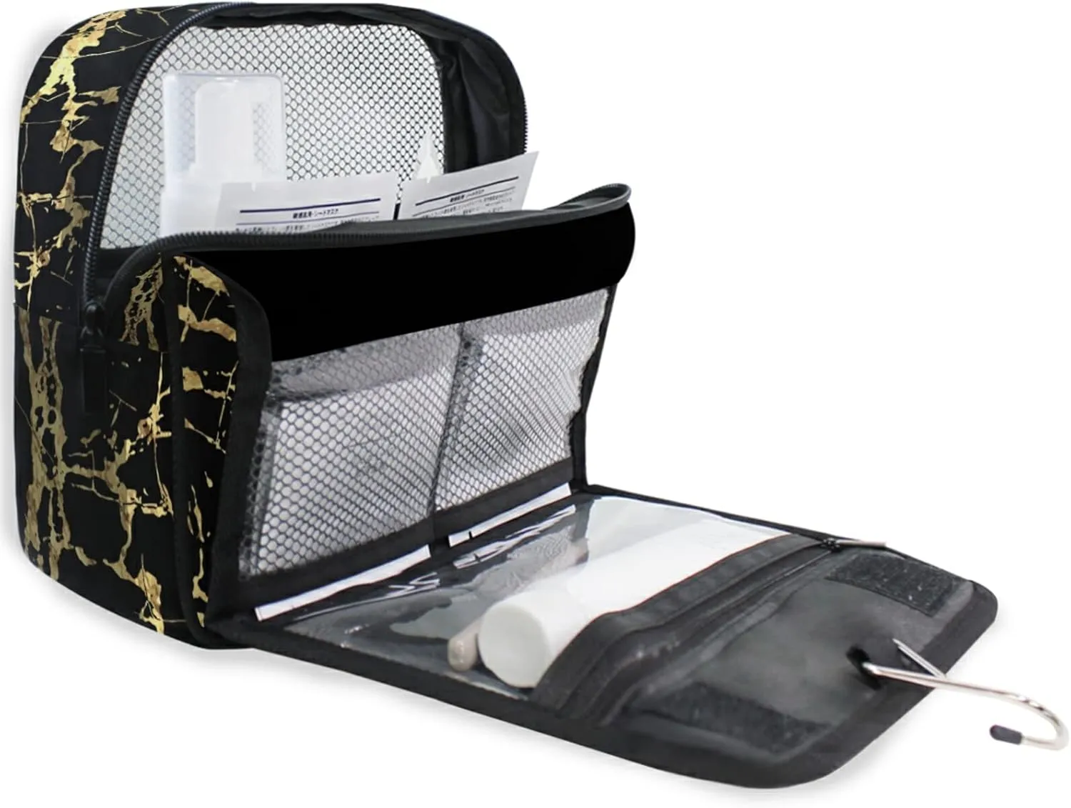 Custom Golden Marble Travel Hanging Toiletry Bag Personalized Makeup Large Customized Cosmetic Bag Makeup Organizer Bag Waterproof for Bathroom Full-Sized Shampoo Conditioner