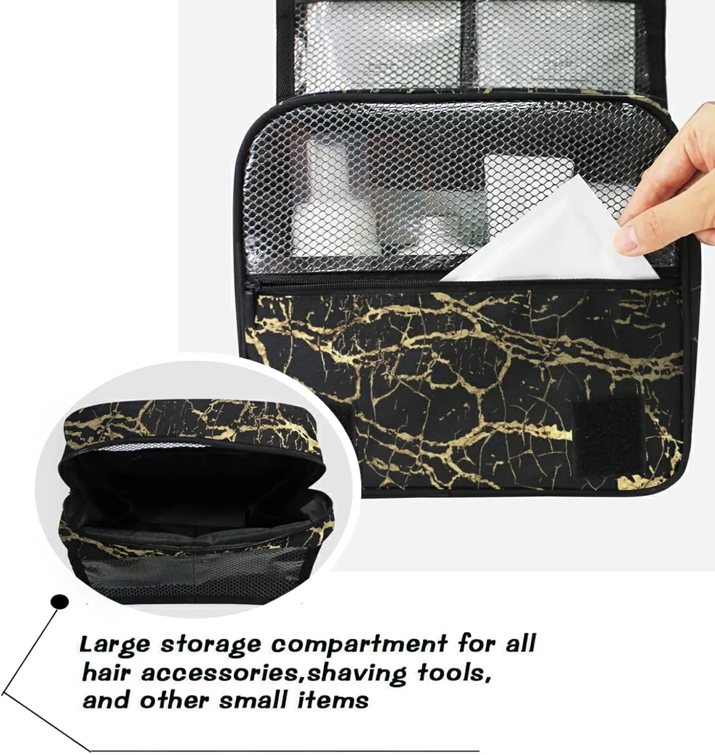 Custom Golden Marble Travel Hanging Toiletry Bag Personalized Makeup Large Customized Cosmetic Bag Makeup Organizer Bag Waterproof for Bathroom Full-Sized Shampoo Conditioner