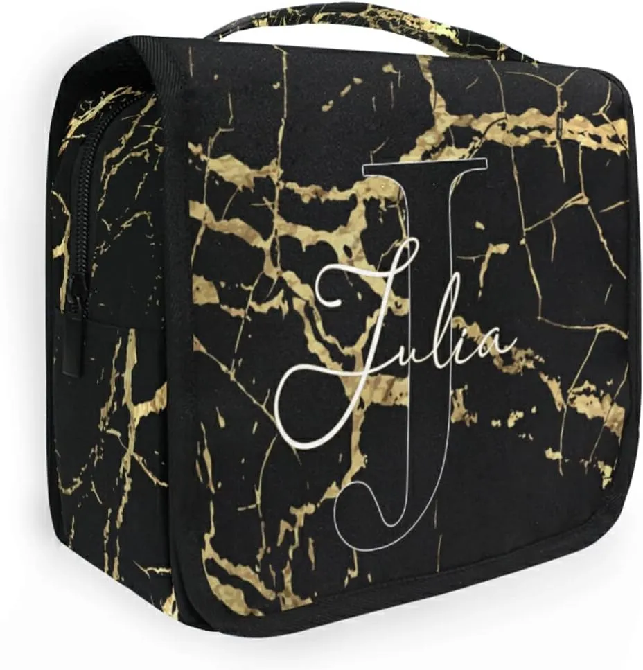 Custom Golden Marble Travel Hanging Toiletry Bag Personalized Makeup Large Customized Cosmetic Bag Makeup Organizer Bag Waterproof for Bathroom Full-Sized Shampoo Conditioner