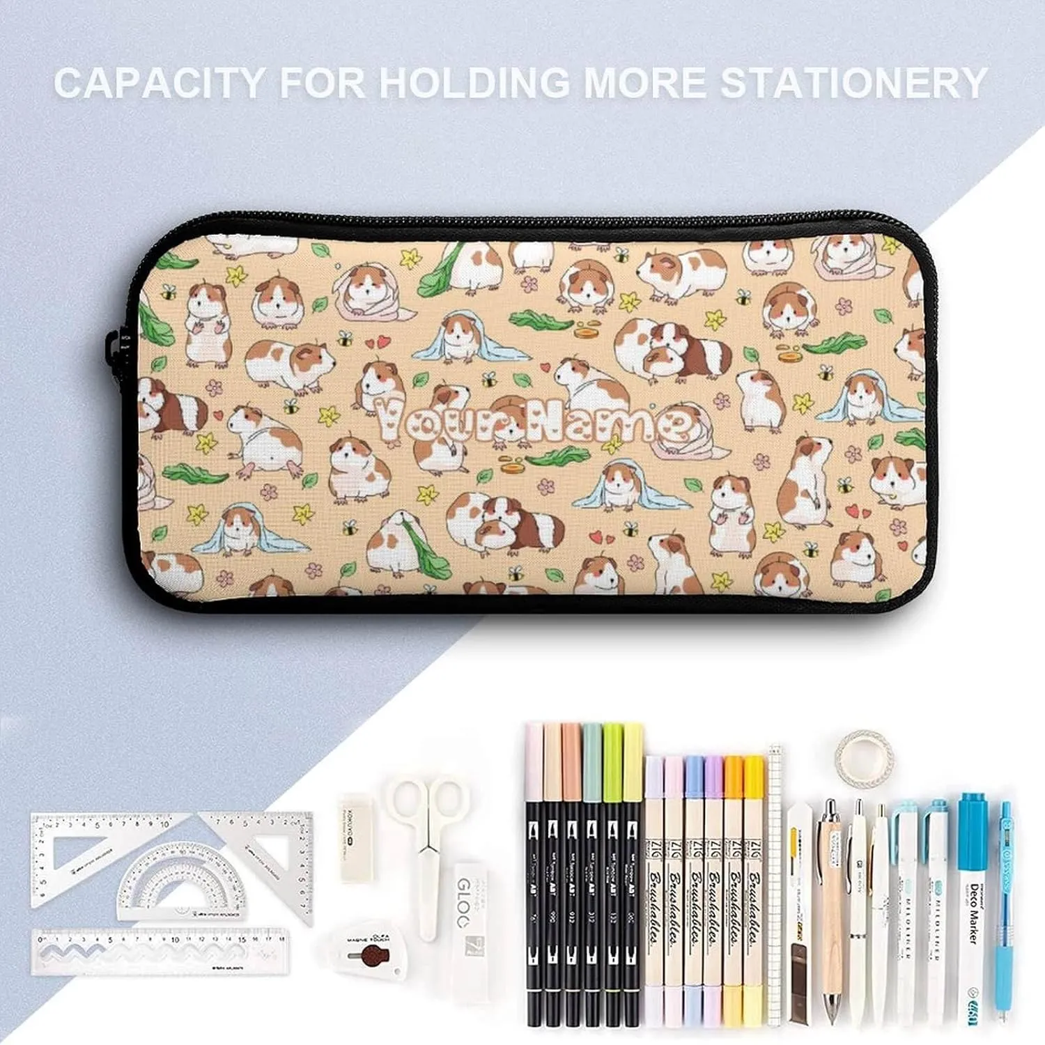 Custom Guinea Pig Backpack with Lunch Box & Pencil Case, 16 Inch Cute Guinea Pig Themed Bookbag, Adjustable Lightweight Large Capacity, Colorful Guinea Pig Backpack Set for Kids Girls Boys School