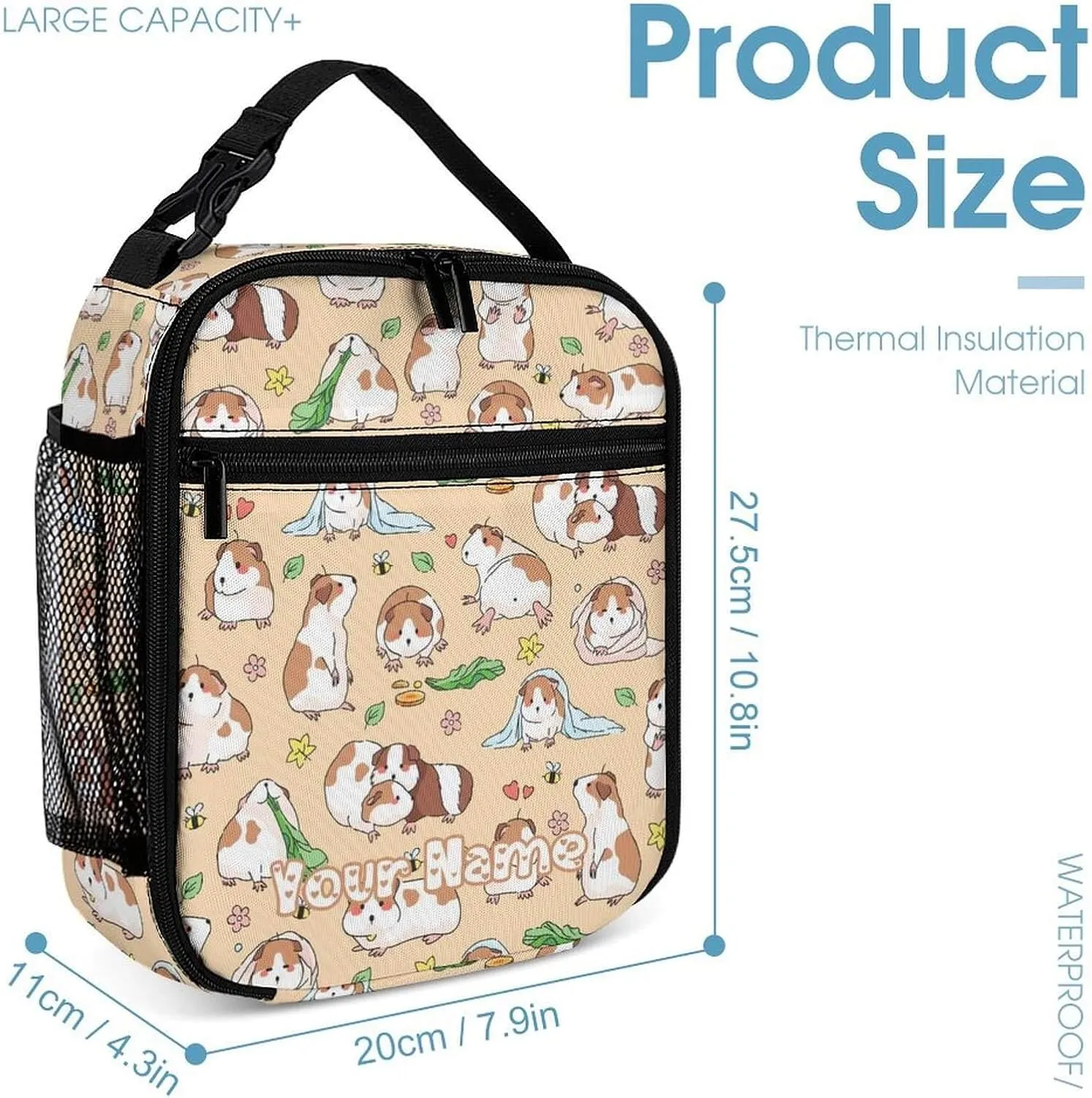 Custom Guinea Pig Backpack with Lunch Box & Pencil Case, 16 Inch Cute Guinea Pig Themed Bookbag, Adjustable Lightweight Large Capacity, Colorful Guinea Pig Backpack Set for Kids Girls Boys School