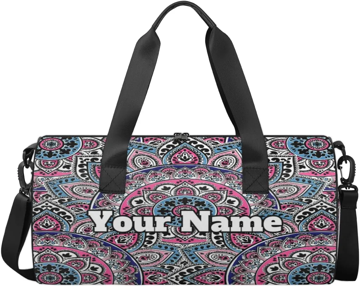 Custom Gym Bag for Women Men with Name, Personalized Aztec Pattern Duffel Bag for Sports, Waterproof Dance Bag, Lightweight Carryon Gym Bag, Aztec