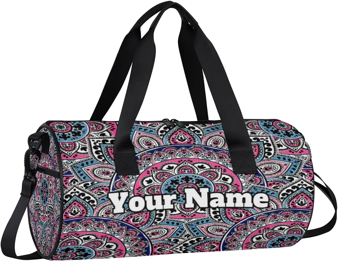 Custom Gym Bag for Women Men with Name, Personalized Aztec Pattern Duffel Bag for Sports, Waterproof Dance Bag, Lightweight Carryon Gym Bag, Aztec