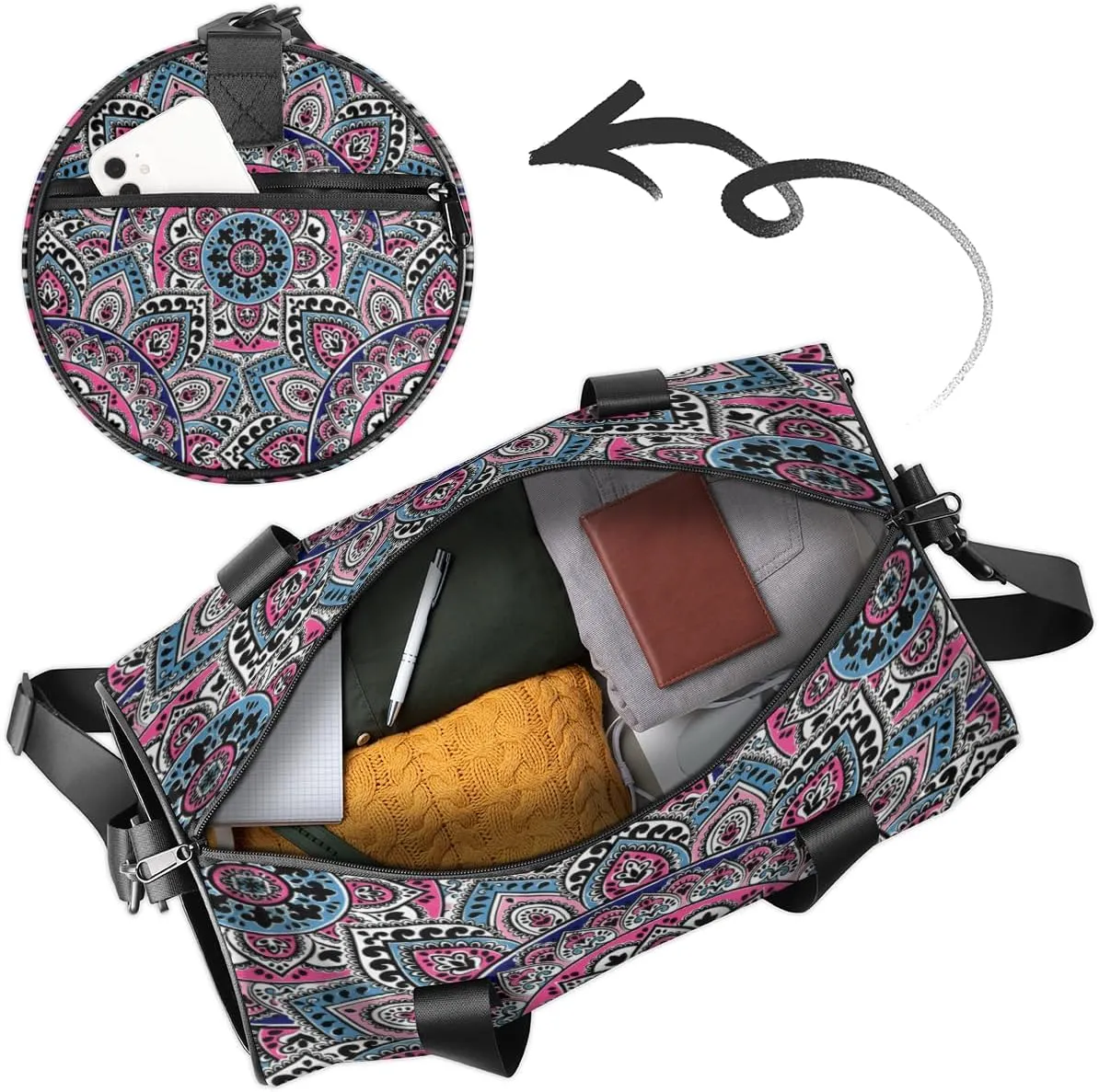 Custom Gym Bag for Women Men with Name, Personalized Aztec Pattern Duffel Bag for Sports, Waterproof Dance Bag, Lightweight Carryon Gym Bag, Aztec