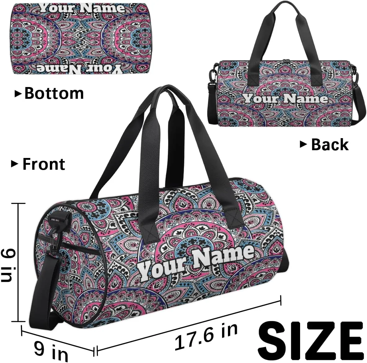 Custom Gym Bag for Women Men with Name, Personalized Aztec Pattern Duffel Bag for Sports, Waterproof Dance Bag, Lightweight Carryon Gym Bag, Aztec
