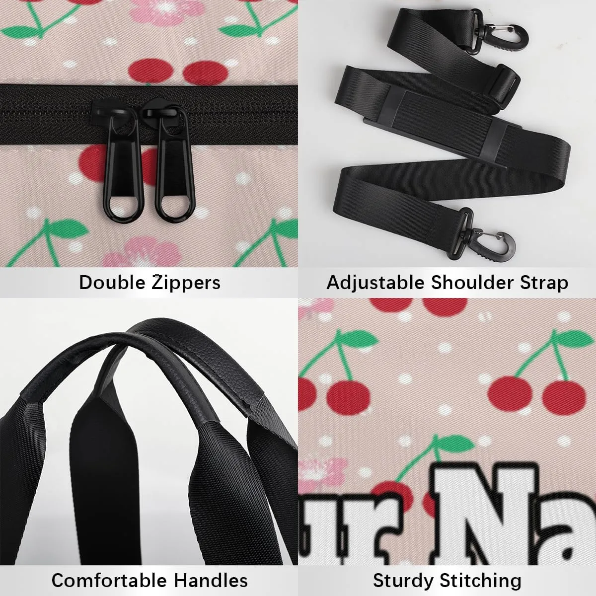 Custom Gym Bag for Women Men with Name, Personalized Cherries Duffel Bag for Sports, Waterproof Dance Bag, Lightweight Carryon Gym Bag, Fruit
