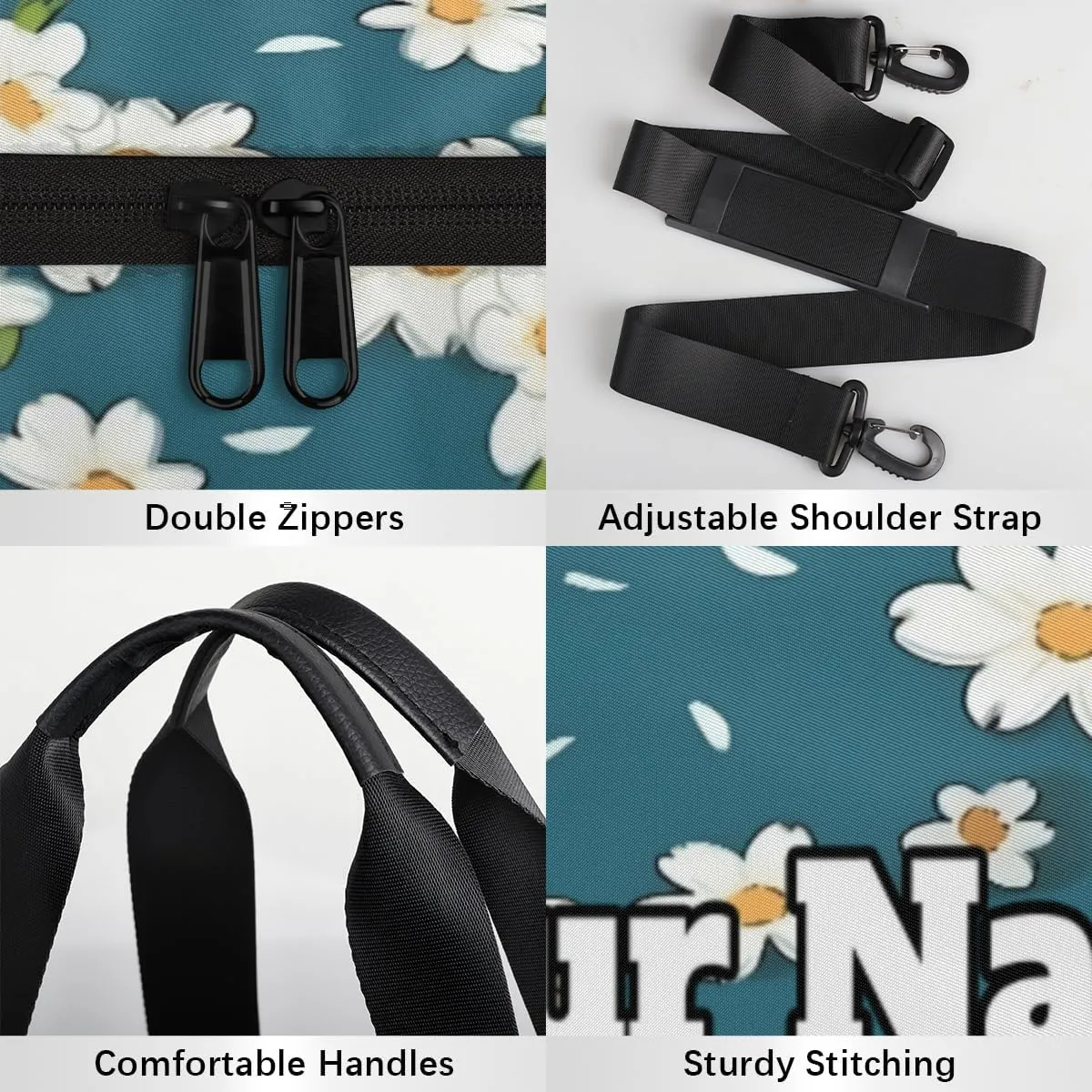 Custom Gym Bag for Women Men with Name, Personalized Daisy Floral Duffel Bag for Sports, Waterproof Dance Bag, Lightweight Carryon Gym Bag, Spring Flower