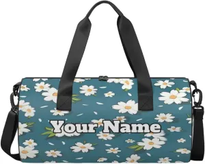 Custom Gym Bag for Women Men with Name, Personalized Daisy Floral Duffel Bag for Sports, Waterproof Dance Bag, Lightweight Carryon Gym Bag, Spring Flower