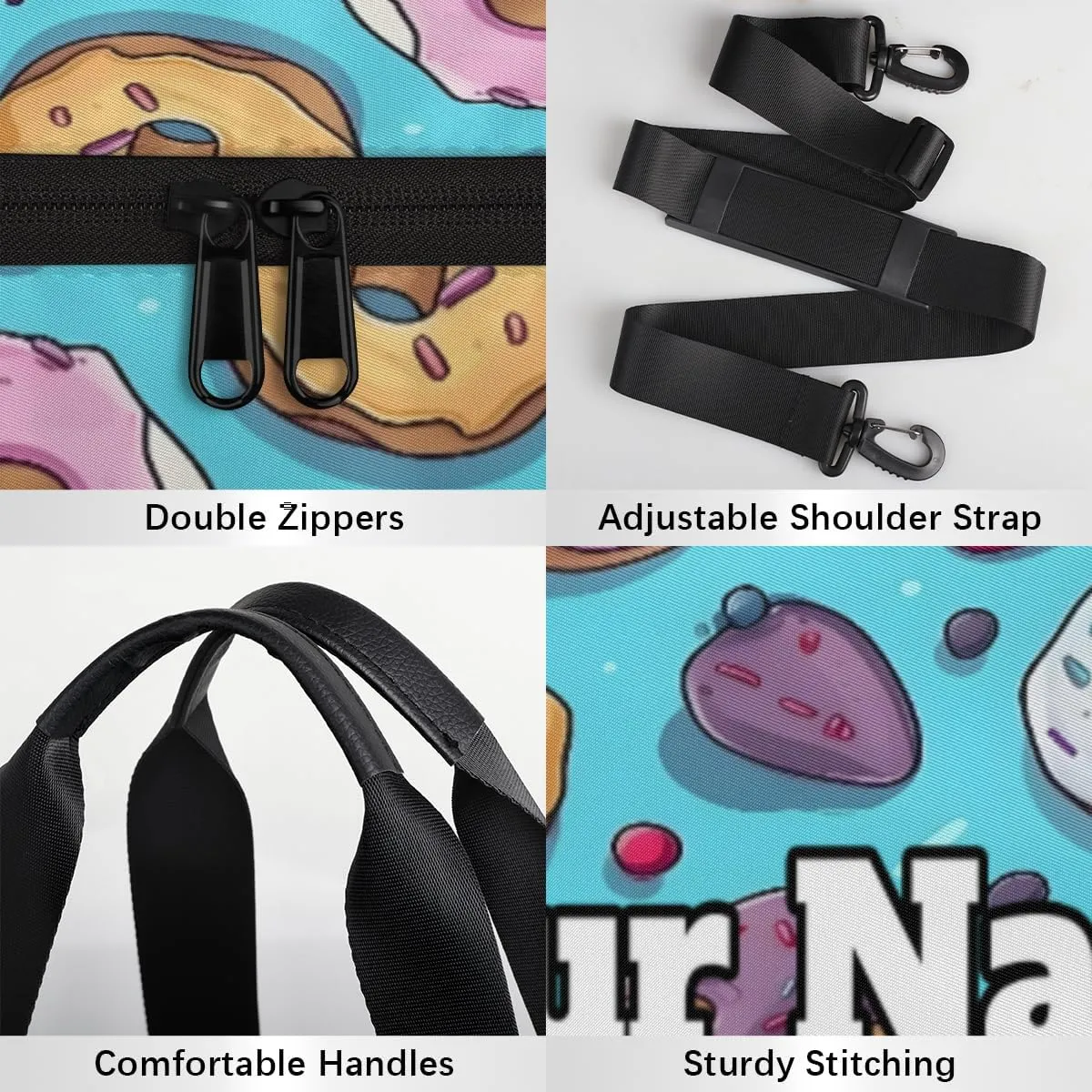Custom Gym Bag for Women Men with Name, Personalized Doughnuts Duffel Bag for Sports, Waterproof Dance Bag, Lightweight Carryon Gym Bag, Sweet Doughnuts