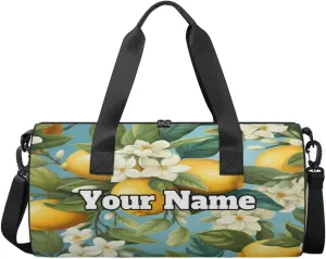 Custom Gym Bag for Women Men with Name, Personalized Fresh Lemon Duffel Bag for Sports, Waterproof Dance Bag, Lightweight Carryon Gym Bag, Yellow Lemon