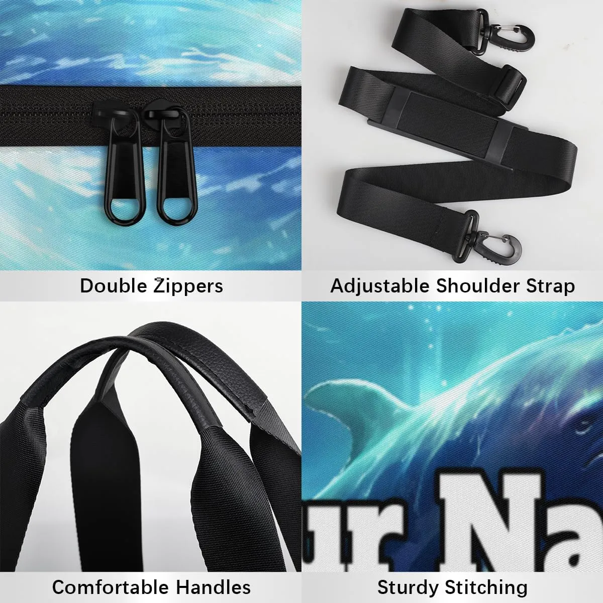 Custom Gym Bag for Women Men with Name, Personalized Funny Whale Duffel Bag for Sports, Waterproof Dance Bag, Lightweight Carryon Gym Bag, Whale